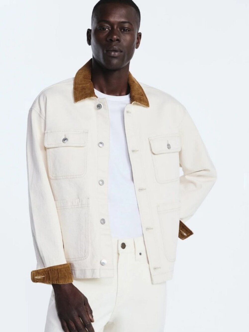 Free Assembly Mens Chore Ecru Cream Canvas Barn Jacket Corduroy Size M NWT
